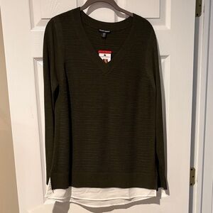 Hilary Radley Olive Green V-Neck Ribbed Sweater